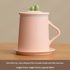 Tasse de bureau en céramique au design moderne, style crème, pour thé/café/lait, avec couvercle, pour entreprise - Product Image 6