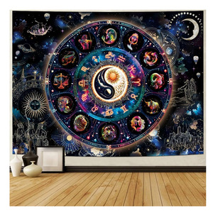 Tapisserie <span class=keywords><strong>Constellation</strong></span> Lumière Noire Réactive aux UV, Tapisseries Soleil et Lune, Tapisseries Murales Astrologie Zodiaque, Bannière Murale Galaxie - Product Image 3