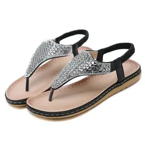 Latest Design Flat Elastic Back Strap Diamond Bling Thong Women's Flat Sandals