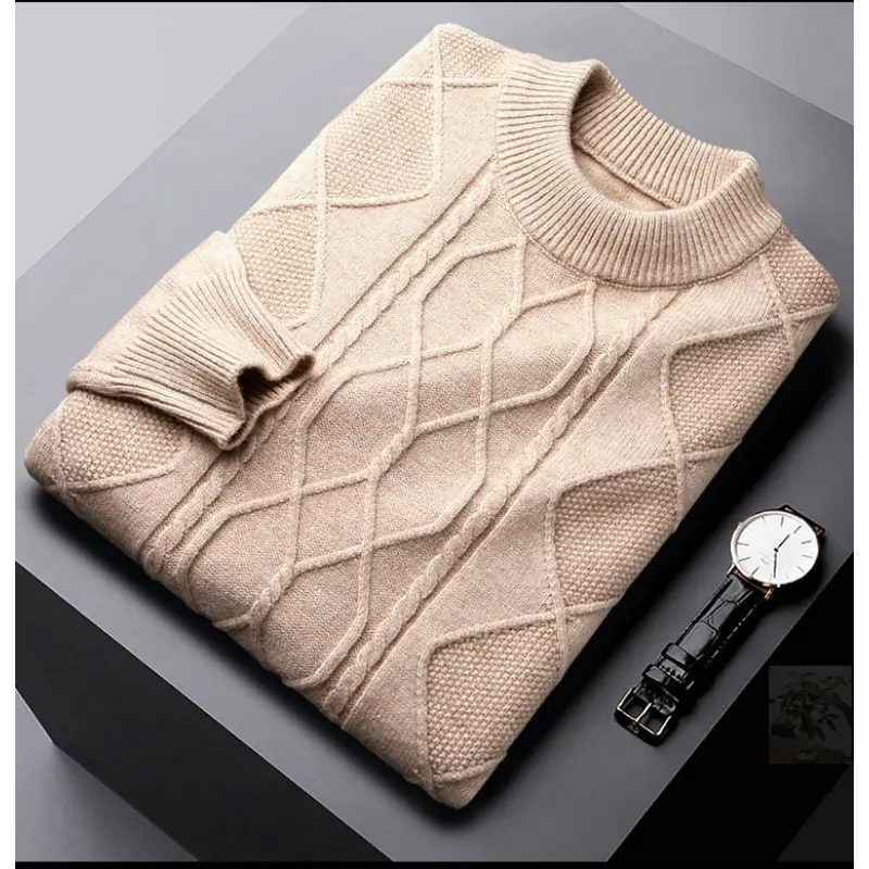 2022 Winter Slim-Fitting Plus Size Long Sleeve Knitted Round Neck Pullover Blank Cardigan Sweater For Men
