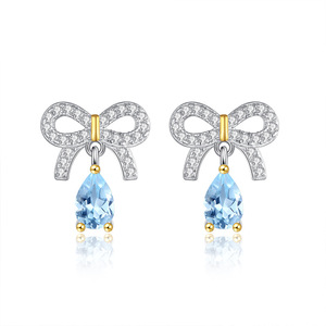 Boucles d'oreilles pendantes minimalistes en argent sterling 925 avec nœud, pierre naturelle en cristal taille poire 4*6mm, bijoux en forme de goutte d'eau, vente en gros - Product Image 1