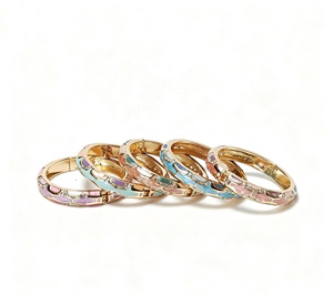 Hot Selling Gold Plated Enamel Bangle <b>Bracelet</b> with <b>Crystal</b> Inlay Hinged Open Cuff Fashion Jewelry for Women - Product Image 2
