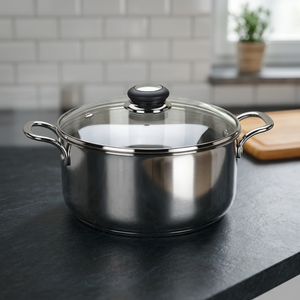 Stainless Steel Casserole <b>Pot</b> 24cm Round With Glass <b>Lid</b> Durable Modern Design All Stove Compatible - Product Image 4