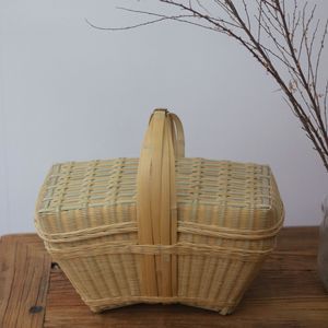 Handmade Bamboo Storage <b>Basket</b> Rectangle Kitchen Neatening Natural Color Single Tier <b>Gift</b> - Product Image 1