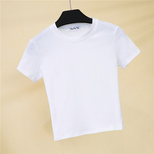 95% di cotone prodotti estivi camicie a <span class=keywords><strong>maniche</strong></span> <span class=keywords><strong>corte</strong></span> in <span class=keywords><strong>bianco</strong></span> <span class=keywords><strong>Crop</strong></span> T Shirt da donna Cropped <span class=keywords><strong>top</strong></span> traspirante Streetwear maglietta bianca - Product Image 5