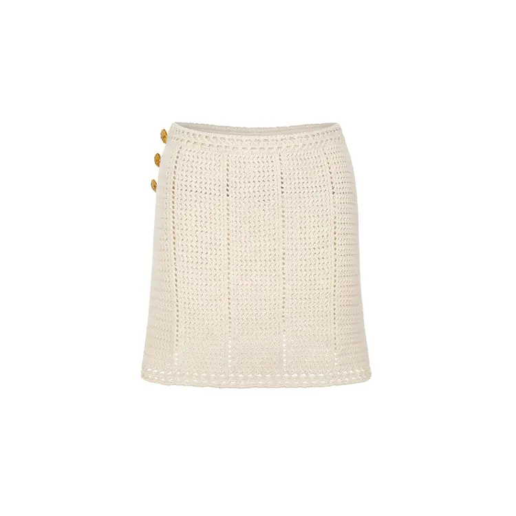 Knitwear manufacturers custom beige hollow out cotton mini sexy elegant casual women's clothing skirt knitted women's skirts