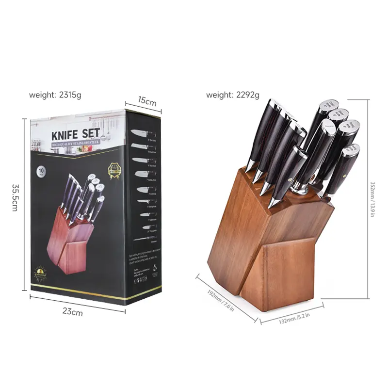 Ultra Sharp Kitchen Cooking Knife Set 9 Piece Stainless Steel Kitchen Knife Set with Wood Knife Base