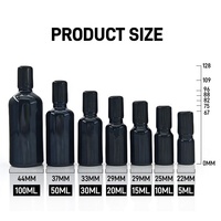 Flacon Roll-on Cylindrique en Verre Noir Brillant avec Bouchon Métallique pour Huiles Essentielles et Soins de la Peau, 5-100ml, Vide, avec Bouchons