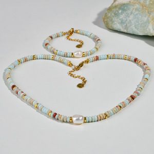 Wholesale Elegant Women Jewelry Set Simple Agalmatolite Beads Freshwater Pearl Clavicle Necklace And <b>Bracelet</b> <b>Matching</b> Set - Product Image 2
