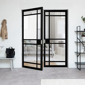 Portes d'entrée doubles en acier forgé, en métal, à double vitrage, de style français, pour l'extérieur - Product Image 2