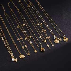 Collana in Acciaio Inossidabile alla Moda per Donne, Versatile ed Elegante con Unica Stella Marina, Occhio di Tigre, Conchiglia e Farfalla - Product Image 1