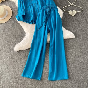 Ensemble deux pièces décontracté pour <span class=keywords><strong>femme</strong></span>, printemps-été 2026, vente en gros, chemise rose brodée et <span class=keywords><strong>pantalon</strong></span> large <span class=keywords><strong>taille</strong></span> haute à imprimé papillon - Product Image 5