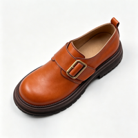 Mocassins vintage pour femmes, style preppy, couleur marron, semelle rehaussante, en cuir véritable, pour un usage quotidien décontracté et les trajets domicile-travail.