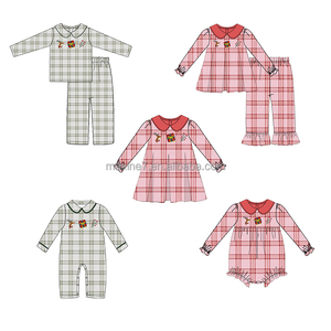 Vêtements filles Arbres <span class=keywords><strong>de</strong></span> Noël Smockés Vêtements pour enfants Ensemble <span class=keywords><strong>de</strong></span> frères et sœurs Costume rayé rose pour filles Tenues 2 pièces pour petites filles - Product Image 6