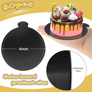 Mini plateaux ronds pour gâteaux, lot de 50, noirs, jetables, écologiques, <span class=keywords><strong>en</strong></span> <span class=keywords><strong>carton</strong></span> alimentaire, pour gâteaux, pâtisserie <span class=keywords><strong>DIY</strong></span>, desserts, fêtes - Product Image 2