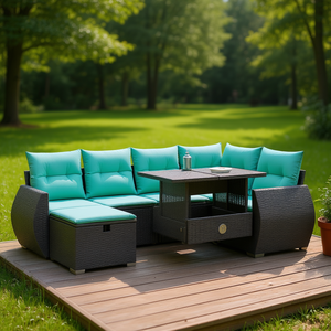 Ensemble de canapés de patio en polyrotin gris avec coussins, meubles d'extérieur durables avec rangement - Product Image 2