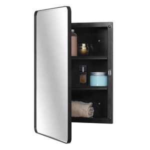<span class=keywords><strong>Armoire</strong></span> à médicaments en plastique avec miroir de salle de bain avec cadre en métal noir - Product Image 1