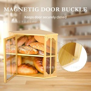 Boîte à pain en bambou Xixin, armoire de rangement double couche pour coin de comptoir, organisateur de pâtisserie de cuisine, couleur bois naturel - Product Image 4
