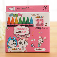Crayons de cire lavables non toxiques pour enfants, 12 couleurs, motif lapin de dessin animé, pour tout-petits et préscolaires, fournitures de dessin en gros