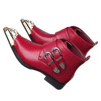 Bottes Chelsea en cuir façon croco pour hommes, à bout pointu métallique, double boucle et fermeture éclair, idéales pour les soirées et les tenues habillées