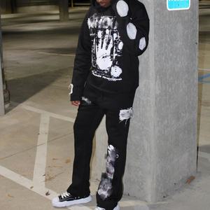 Ensemble sweat-shirt et pantalon streetwear en coton molletonné, imprimé vintage, coupe classique, délavé à l'acide, doublé, anti-plis, personnalisé - Product Image 2