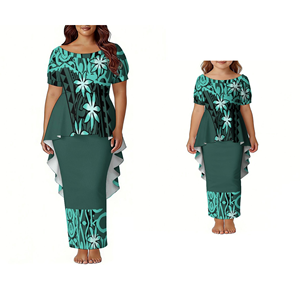 カスタムプラスサイズママと娘のドレス、燕尾裾デザイン、女性用プロムドレス、トンガプネタシドレス、女の子用ドレス、ツーピースセット - Product Image 1