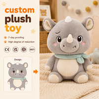 Peluche rhinocéros gris personnalisée - Animal en peluche avec cornes blanches OEM ODM sans MOQ Cadeau cool de personnage de dessin animé