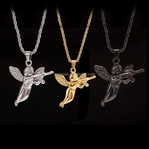 Estilo minimalista Hombres Joyería 316l Acero inoxidable Pvd Gold <span class=keywords><strong>Wing</strong></span> <span class=keywords><strong>Angel</strong></span> Colgante Cuerda trenzada Gargantilla Collar - Product Image 3