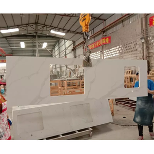 Comptoirs <span class=keywords><strong>de</strong></span> cuisine en pierre <span class=keywords><strong>de</strong></span> quartz blanc Calacutta artificielle île salle <span class=keywords><strong>de</strong></span> bain vanité dessus dosseret plaque carreaux - Product Image 5