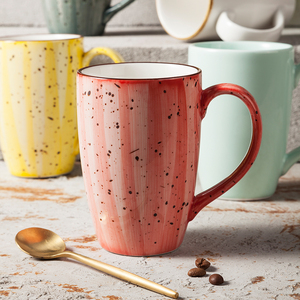 Tay Sáng Tạo Làm Đồng Bằng 11 Oz Tráng Men Lốm Đốm Trắng Bên Trong Dễ Thương Đỏ Cyan Hồng Trắng Vàng Trăng Gốm Sứ Cốc Cà Phê - Product Image 3