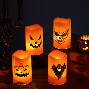 Hot Selling LED Flameless Electronic Candle <b>Light</b> with Ghost Face Pumpkin Lantern <b>Battery</b> Powered Holiday Party Decoration - Product Image 1