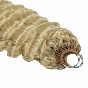 Cheveux humains bouclés birmans doublement étirés FH, pour tresses au crochet, avec nœuds miracle # Tresses en cheveux humains couleur blonde 613 avec pointes effilées pour crochet - Product Image 2