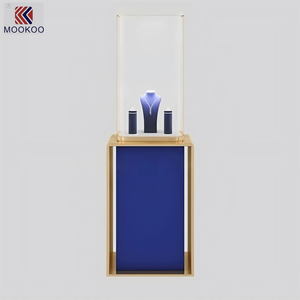 Armoire de présentation de bijoux de luxe, opulente, artisanale, ornée de silhouettes dorées et d'embellissements azurés - Product Image 6
