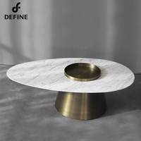 Table basse en marbre de conception italienne la plus récente, forme ovale, mobilier moderne pour salon, base en acier inoxydable brossé, imperméable, facile d'entretien