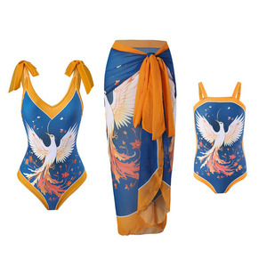 Ensemble bikini mère et fille Maillot de bain imprimé animal Maillot de bain moulant Maillot de bain une pièce Bikini avec robe en maille Cover up Sexy - Product Image 1