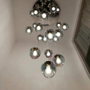 6-ánh sáng hiện đại vàng Led thủy tinh toàn cầu ánh sáng mặt dây chuyền đèn chùm lớn có thể điều chỉnh chiều cao cho trần nhà cao lối vào ánh sáng - Product Image 1