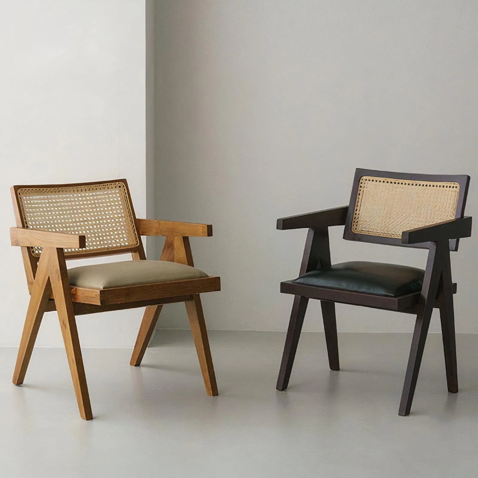 Nordic home furniture solid wood frame indoor chairs high quality rattan arm dining chair