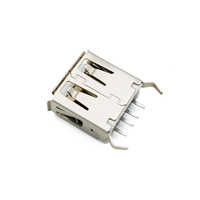 Konektor USB Tipe A 2.0 Female 4 Pin Soket PCB Vertikal Tipe DIP 180 Derajat L=15mm Kontak Paduan Tembaga PBT 1.5A