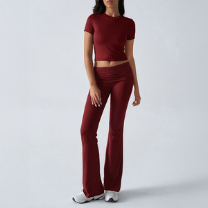 Completi Donna Estivi: T-Shirt a Maniche Corte Slim + Pantaloni Lunghi, Set Due Pezzi Casual Tinta Unita, Tuta Chic da Donna - Product Image 4