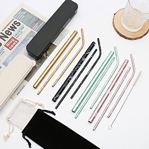 Pailles à boire réutilisables, en acier inoxydable 304, métallique, Logo, personnalisé, avec étui et brosse, nouveauté, livraison gratuite - Product Image 1