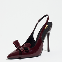 Escarpins de luxe bordeaux en PU à bride arrière avec grand nœud sur le devant, rehaussant la silhouette, pour cocktails, bals de promo, soirées, invités de mariage et tenues de cérémonie