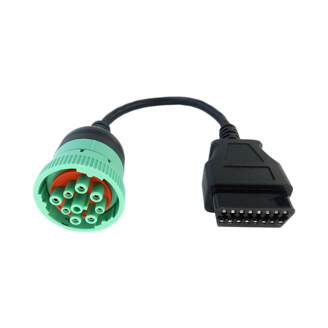 Green Type 2 J1939 Male to 16PIN OBD2 Female Automotive Copper Adapter Cable 16PIN to 9PIN J1939 Wiring Harness
