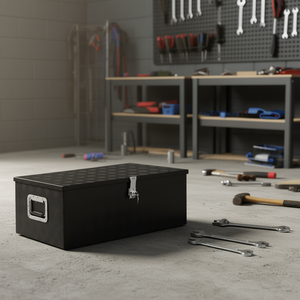 Boîte de rangement en aluminium noir 35,4x18,5x13,2 cm, organiseur d'outils durable, utilisation en garage, fermeture à loquet étanche - Product Image 2