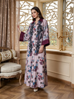 Robe longue Abaya de luxe imprimée, col rabattu, broderie, strass, robe musulmane, Kaftan arabe de Dubaï, tenue de soirée pour l'Aïd