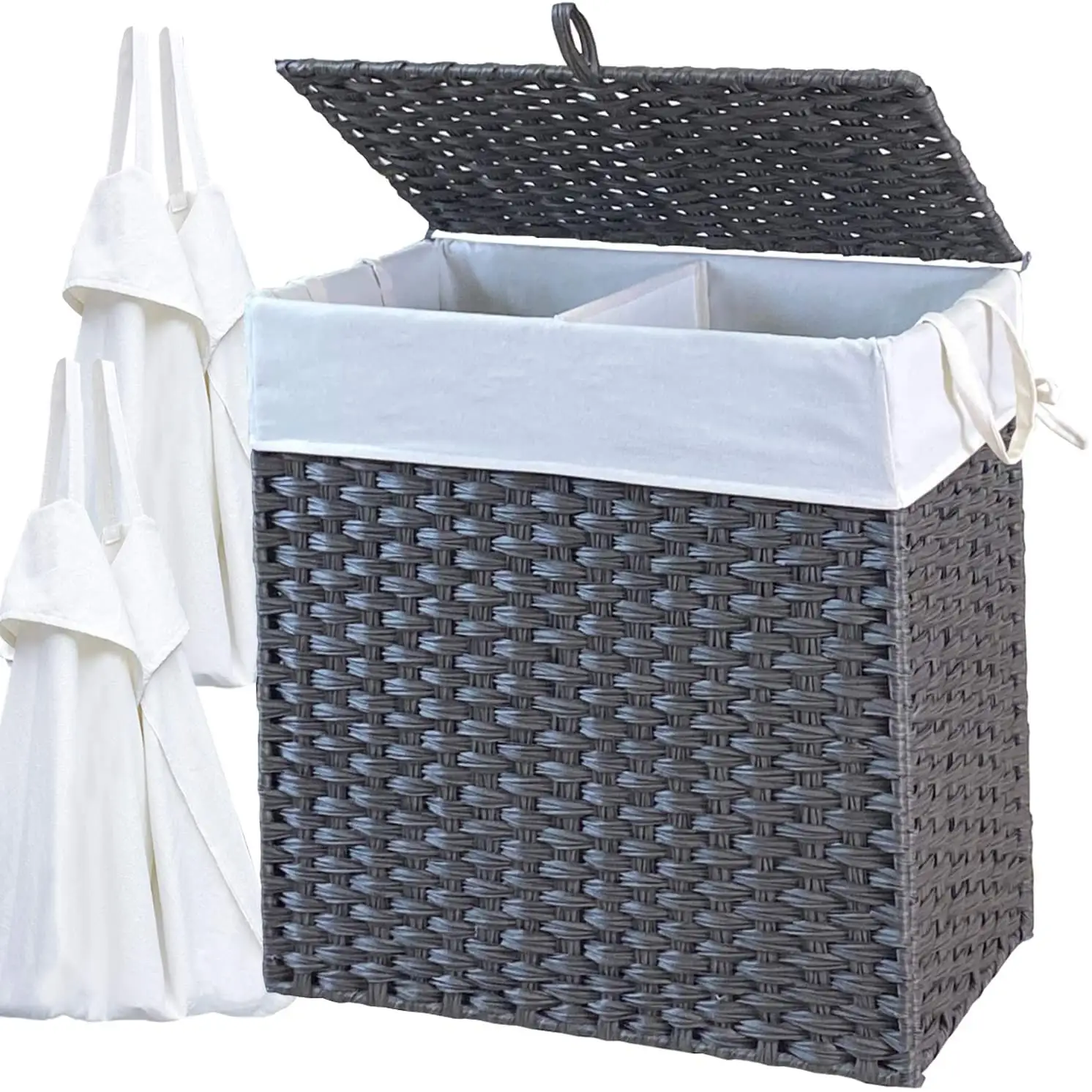 10% OFF! Plastic Laundry Hamper folding storage basketDirty Clothes Synthetic Rattan Laundry Basket with liner bag