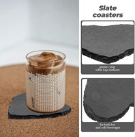 Sous-verres en ardoise en forme de cœur 10x10cm, style zen asiatique, support pour verres, ensemble écologique, résistant à la chaleur, moderne, directement de l'usine