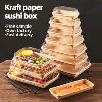 Emballage de sushi en papier kraft écologique jetable recyclable Doublure en PE imperméable Boîtes personnalisables Poignée Impression quadricolore