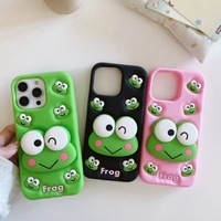 Coque de téléphone portable en silicone souple antichoc avec support grenouille 3D mignonne et décorations intégrées pour iPhone 14 13 12 11