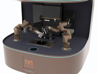 Robot distributeur de café entièrement automatique avec caméra intégrée dans le bras, robot préparant du café