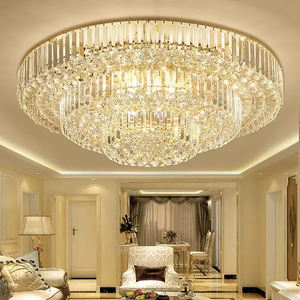Lustre suspendu LED moderne rond en fer et cristal K9 sur mesure pour grand hôtel, villa, salon, intérieur de luxe - Product Image 3